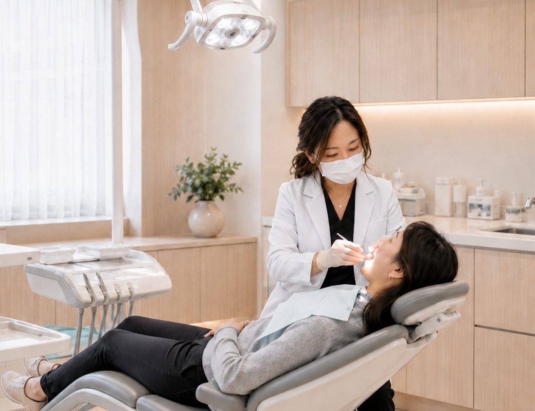 Dr. Jin Kim caring for a patient at Noa Dental in Valencia, CA